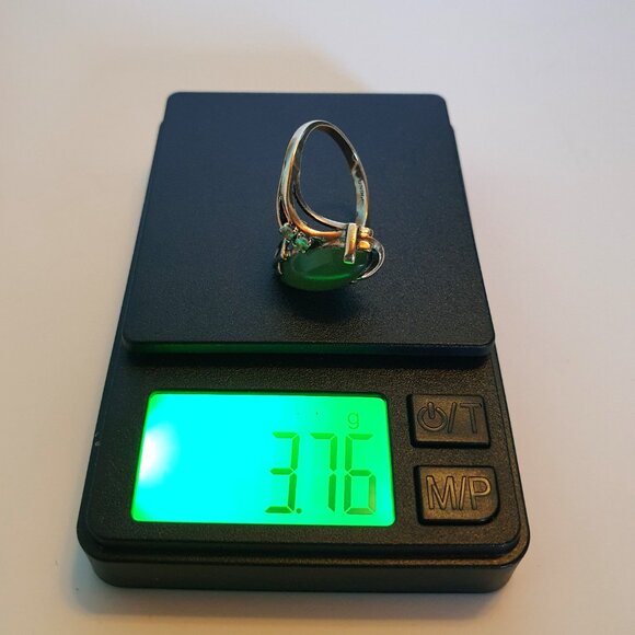 Precious Vintage 10K Yellow Gold Marquise Nephrite Jade & Diamond Cocktail Ring - Picture 11 of 12